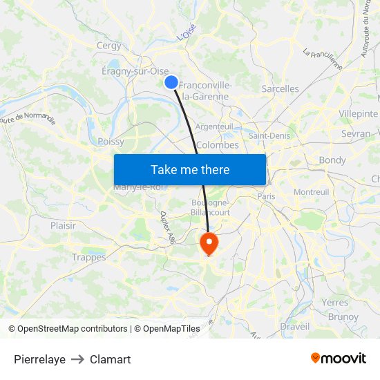 Pierrelaye to Clamart map