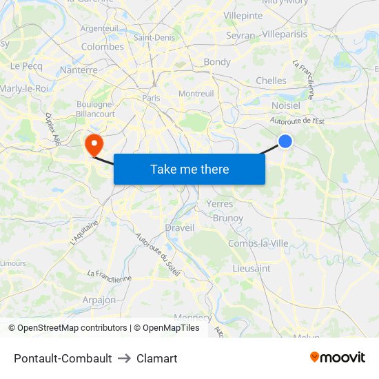 Pontault-Combault to Clamart map