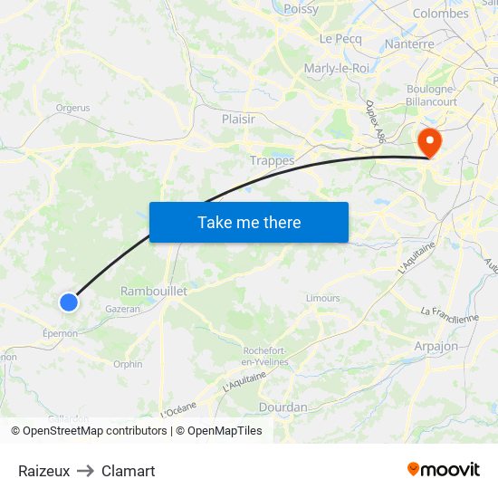 Raizeux to Clamart map