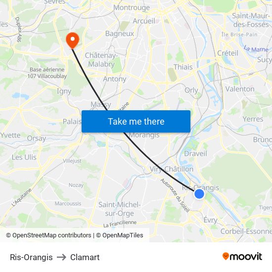 Ris-Orangis to Clamart map