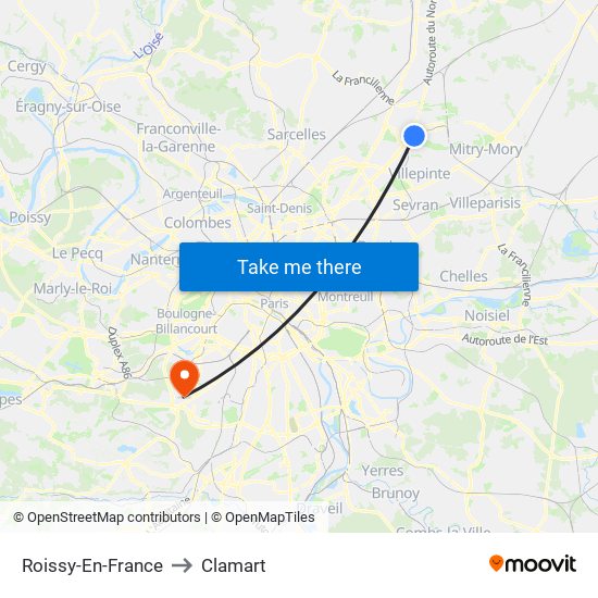 Roissy-En-France to Clamart map