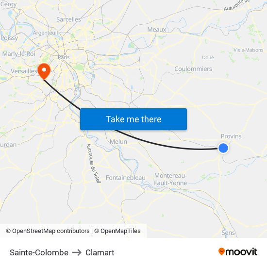 Sainte-Colombe to Clamart map