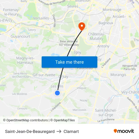 Saint-Jean-De-Beauregard to Clamart map