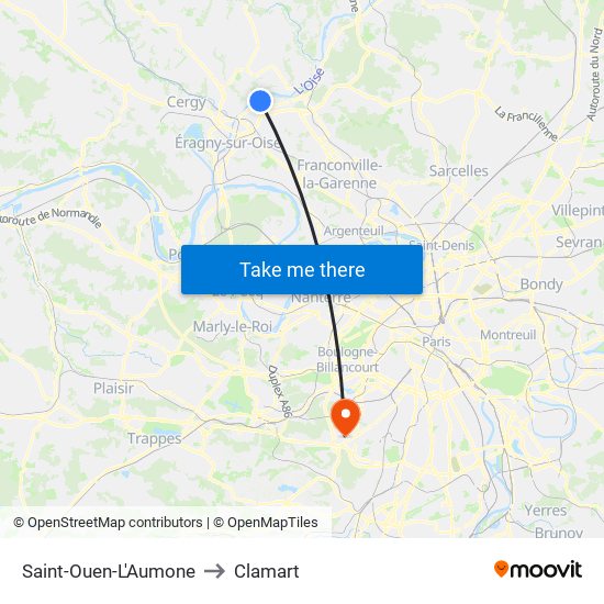 Saint-Ouen-L'Aumone to Clamart map