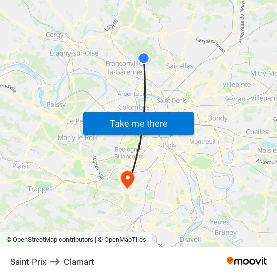 Saint-Prix to Clamart map