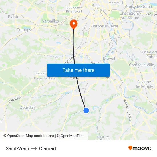 Saint-Vrain to Clamart map