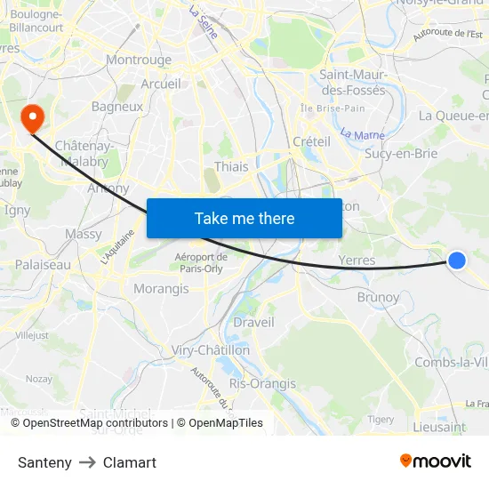 Santeny to Clamart map