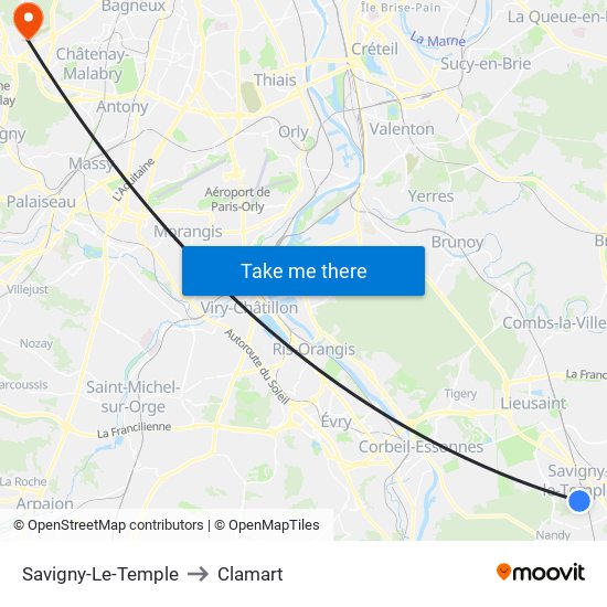 Savigny-Le-Temple to Clamart map