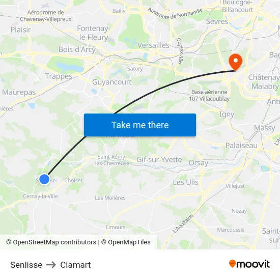 Senlisse to Clamart map