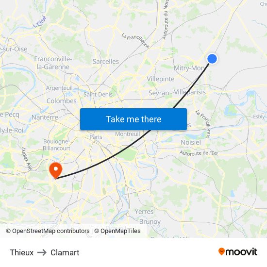 Thieux to Clamart map