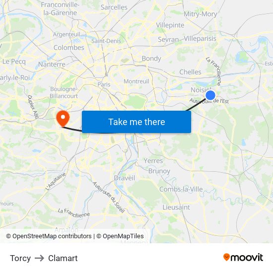 Torcy to Clamart map