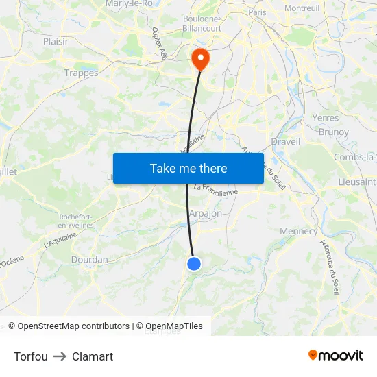 Torfou to Clamart map