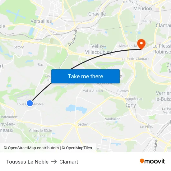 Toussus-Le-Noble to Clamart map