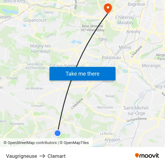 Vaugrigneuse to Clamart map