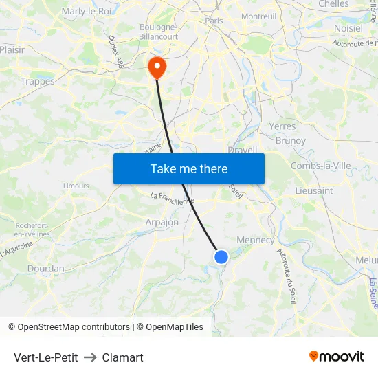 Vert-Le-Petit to Clamart map