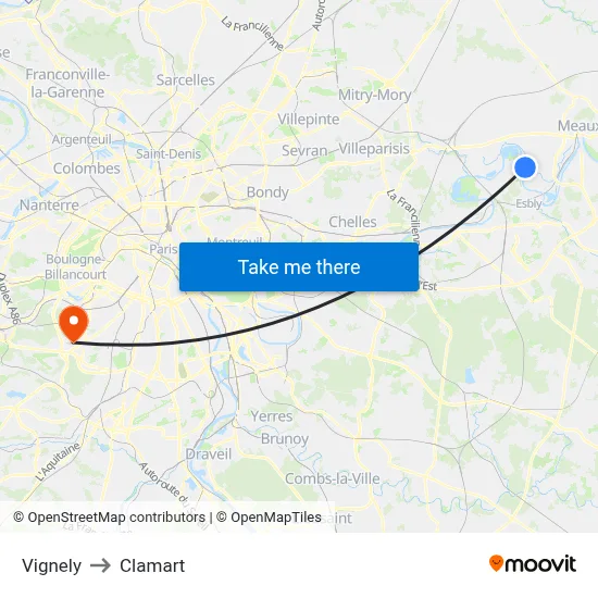 Vignely to Clamart map