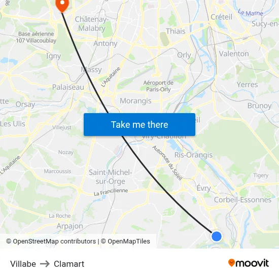 Villabe to Clamart map
