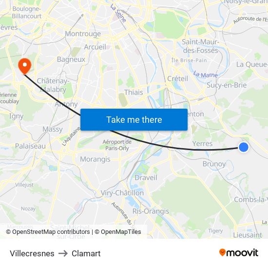 Villecresnes to Clamart map