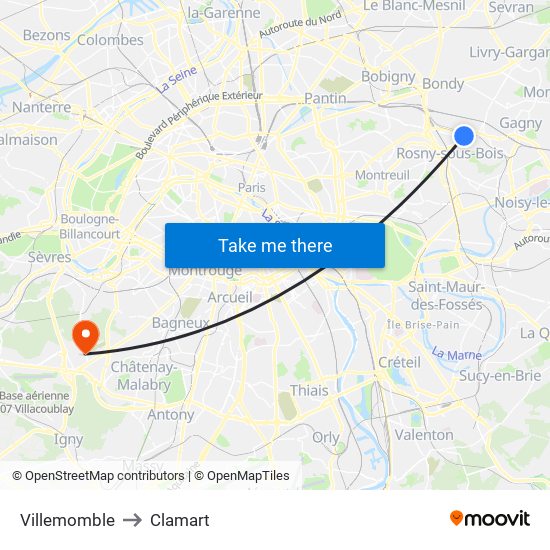 Villemomble to Clamart map