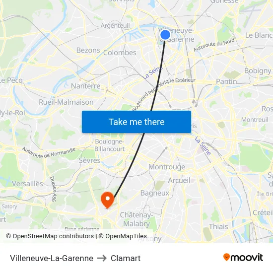Villeneuve-La-Garenne to Clamart map