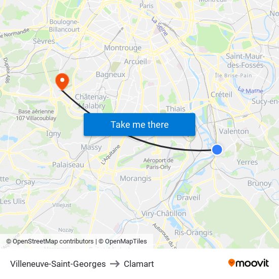 Villeneuve-Saint-Georges to Clamart map