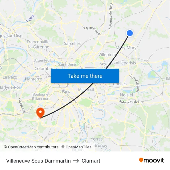 Villeneuve-Sous-Dammartin to Clamart map
