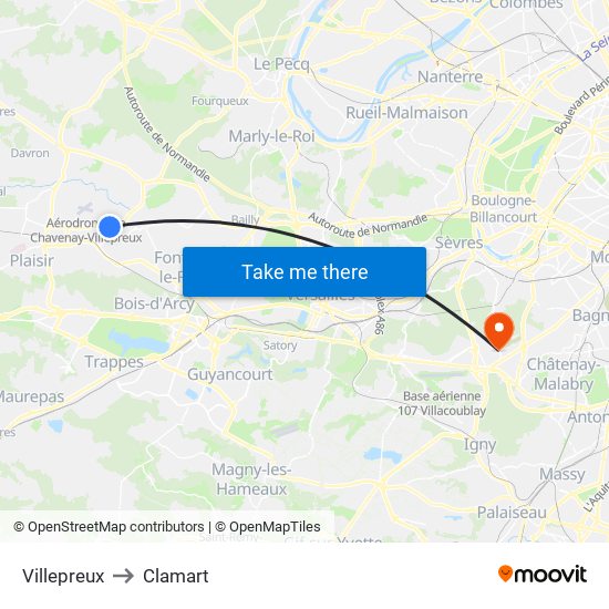 Villepreux to Clamart map