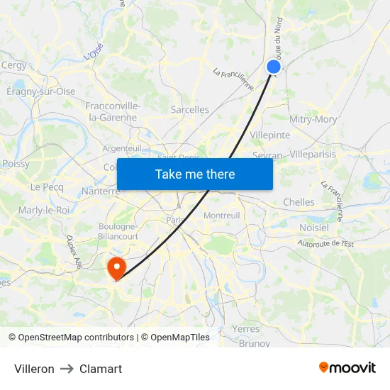 Villeron to Clamart map