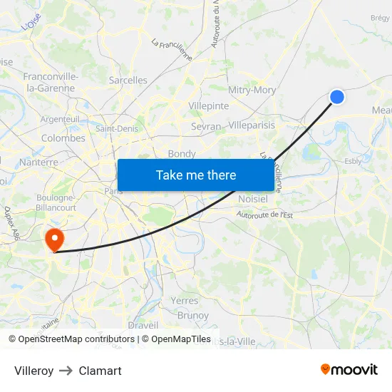 Villeroy to Clamart map