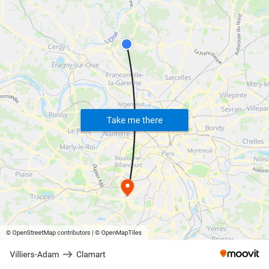 Villiers-Adam to Clamart map