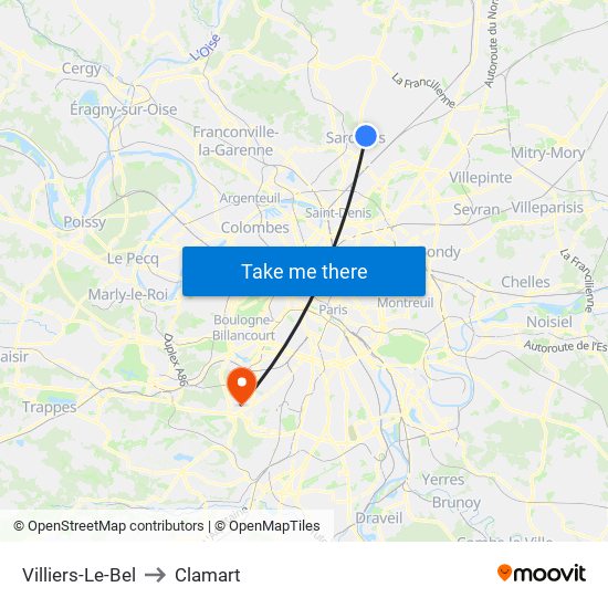 Villiers-Le-Bel to Clamart map
