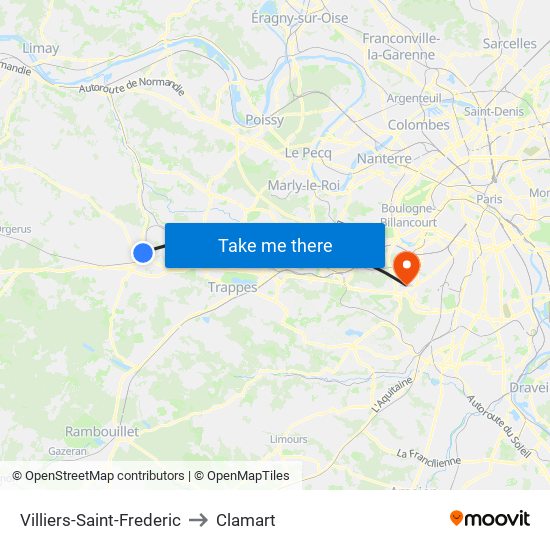 Villiers-Saint-Frederic to Clamart map