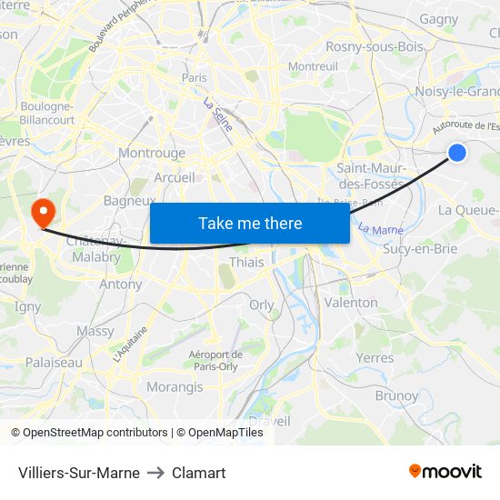 Villiers-Sur-Marne to Clamart map