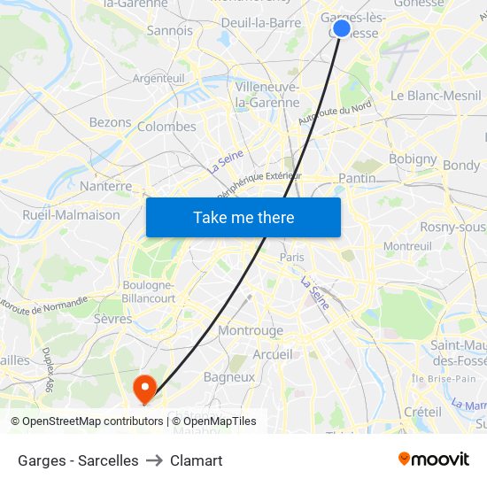 Garges - Sarcelles to Clamart map
