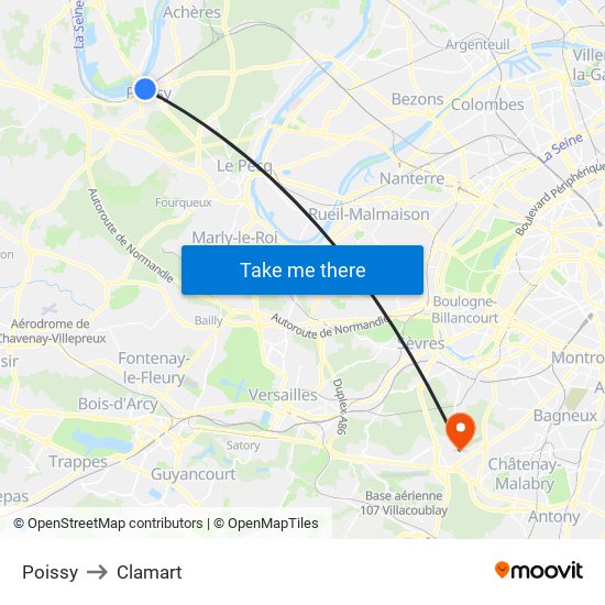 Poissy to Clamart map