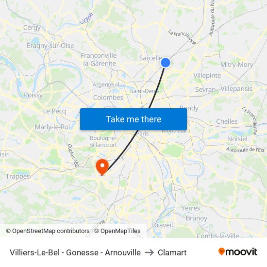 Villiers-Le-Bel - Gonesse - Arnouville to Clamart map