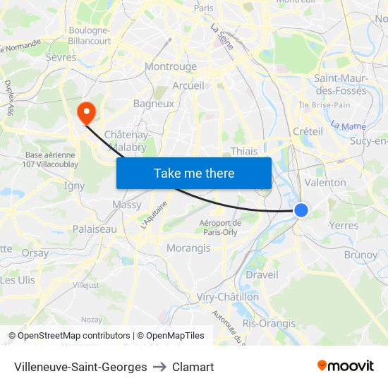 Villeneuve-Saint-Georges to Clamart map