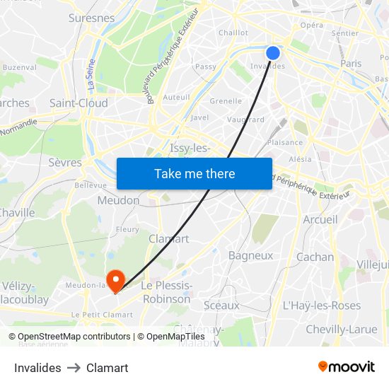 Invalides to Clamart map