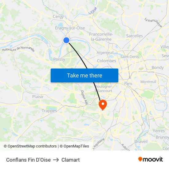 Conflans Fin D'Oise to Clamart map