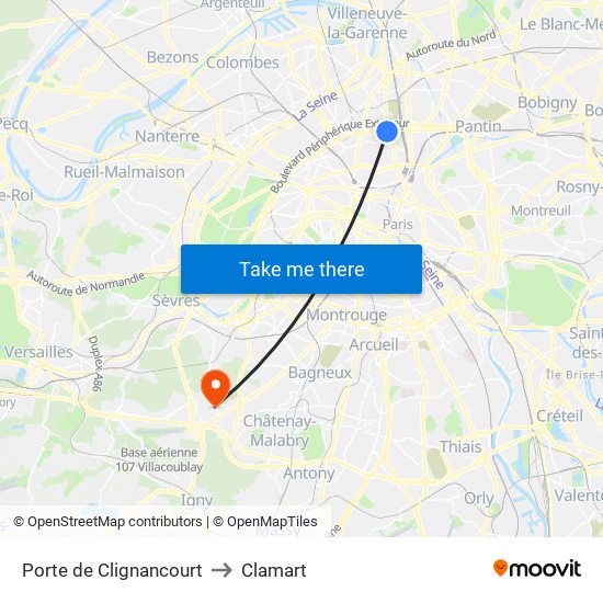 Porte de Clignancourt to Clamart map