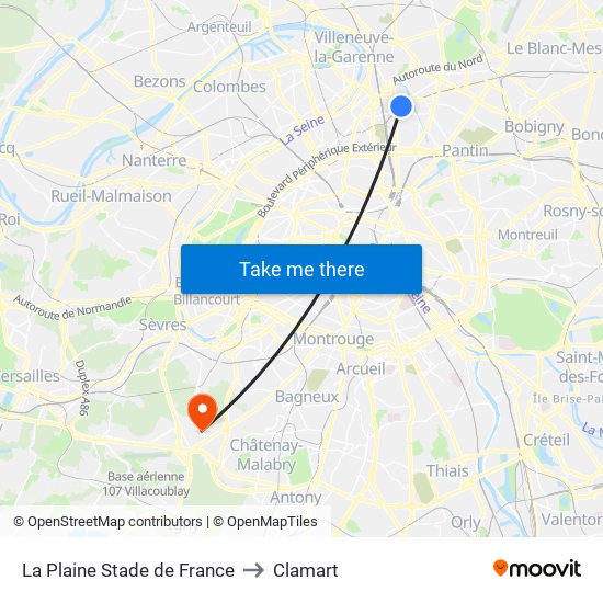 La Plaine Stade de France to Clamart map