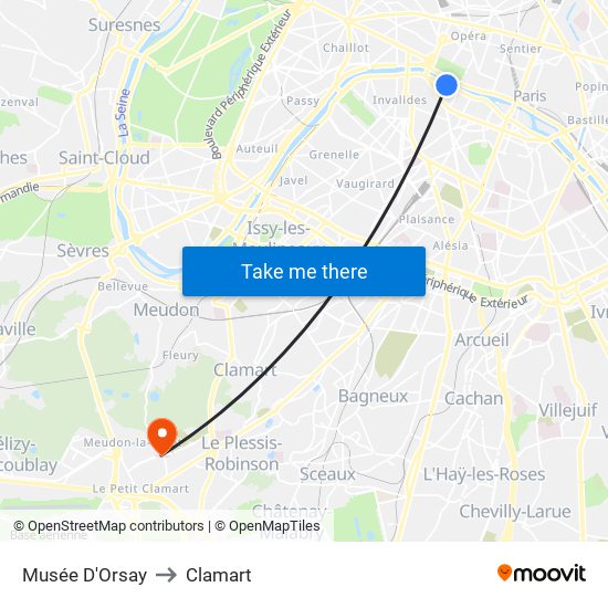 Musée D'Orsay to Clamart map