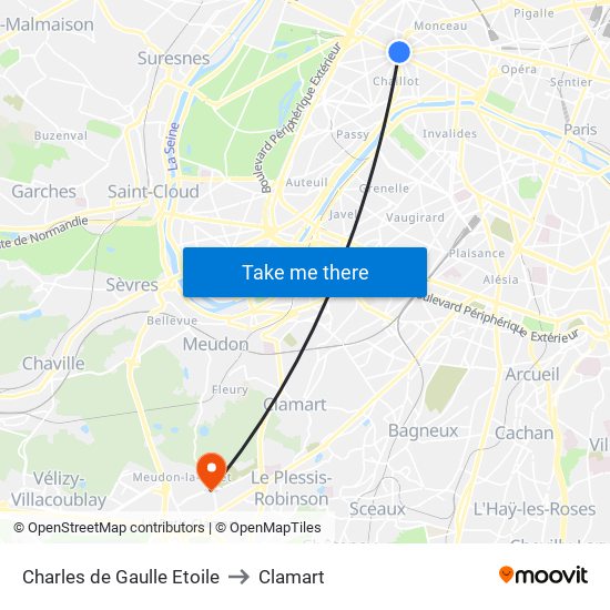 Charles de Gaulle Etoile to Clamart map