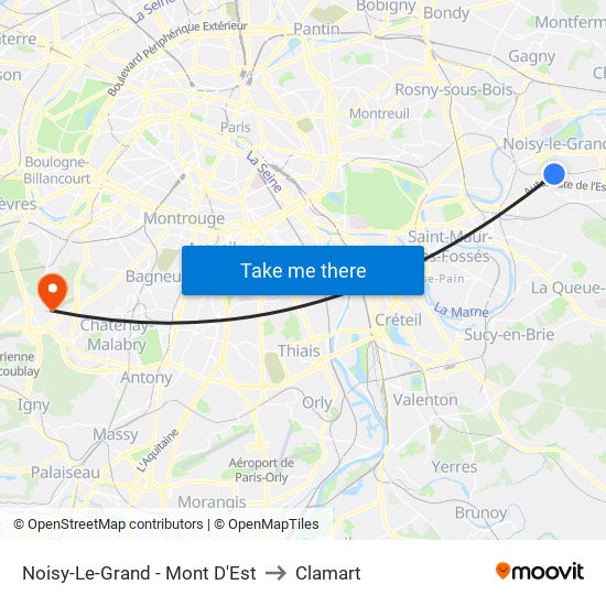 Noisy-Le-Grand - Mont D'Est to Clamart map