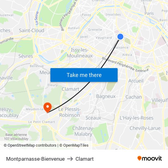Montparnasse-Bienvenue to Clamart map