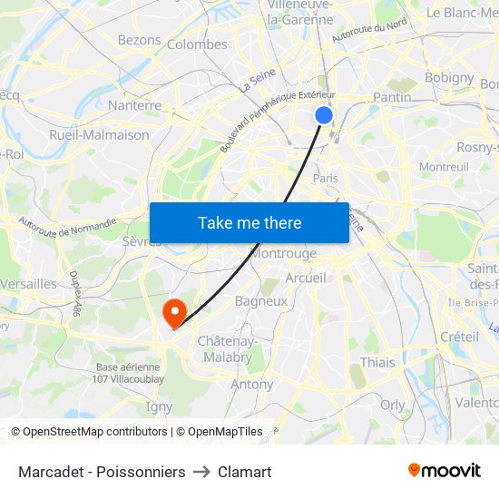 Marcadet - Poissonniers to Clamart map
