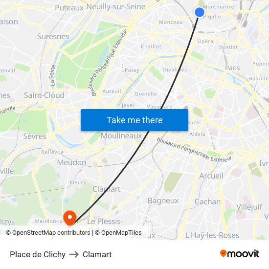 Place de Clichy to Clamart map