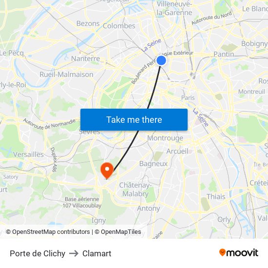 Porte de Clichy to Clamart map