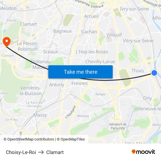 Choisy-Le-Roi to Clamart map