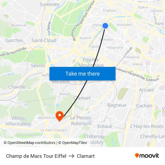 Champ de Mars Tour Eiffel to Clamart map